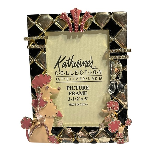 Pink poodles on black and silver diamond enamel & bling picture frame 3 1/2 x 5” - Picture 3 of 10